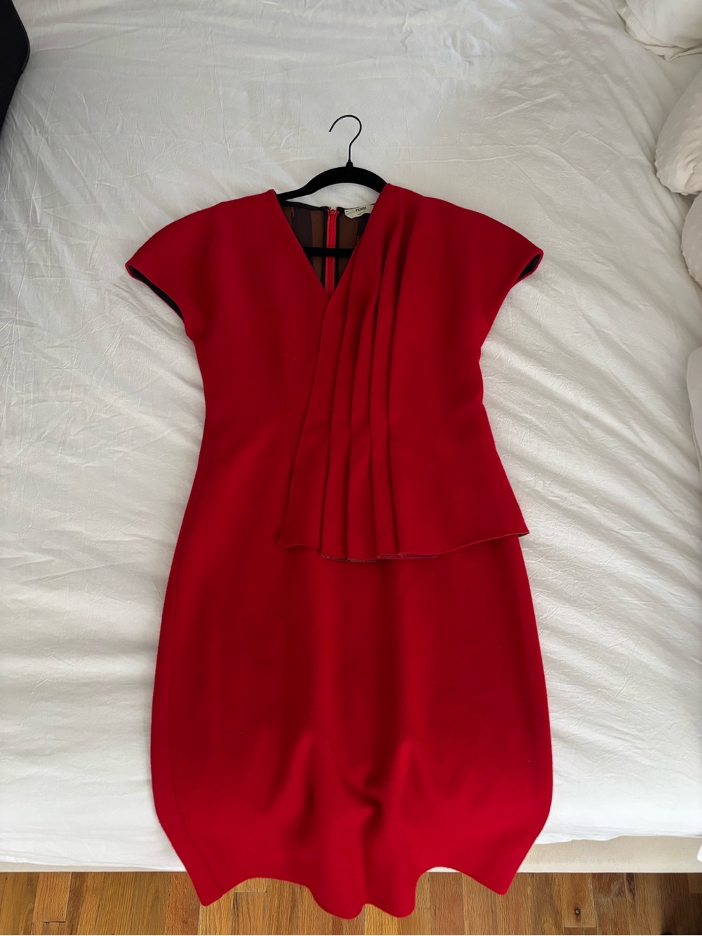 Fendi Elegant Red Pleated Sheath Dress